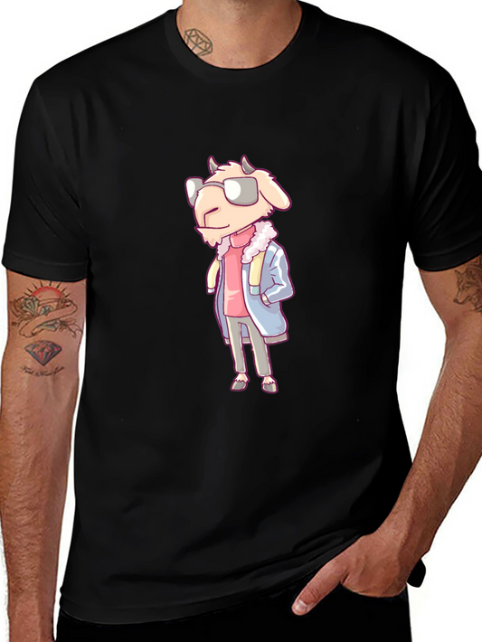 Cool Goat Cartoon Graphic Black T-Shirt