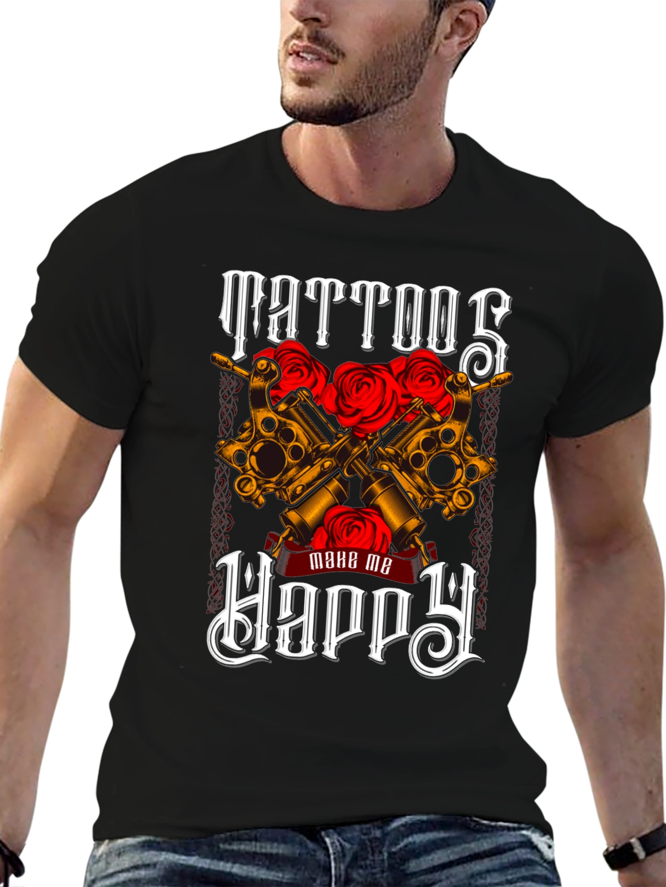 Tattoos Make Me Happy Black Graphic Tee