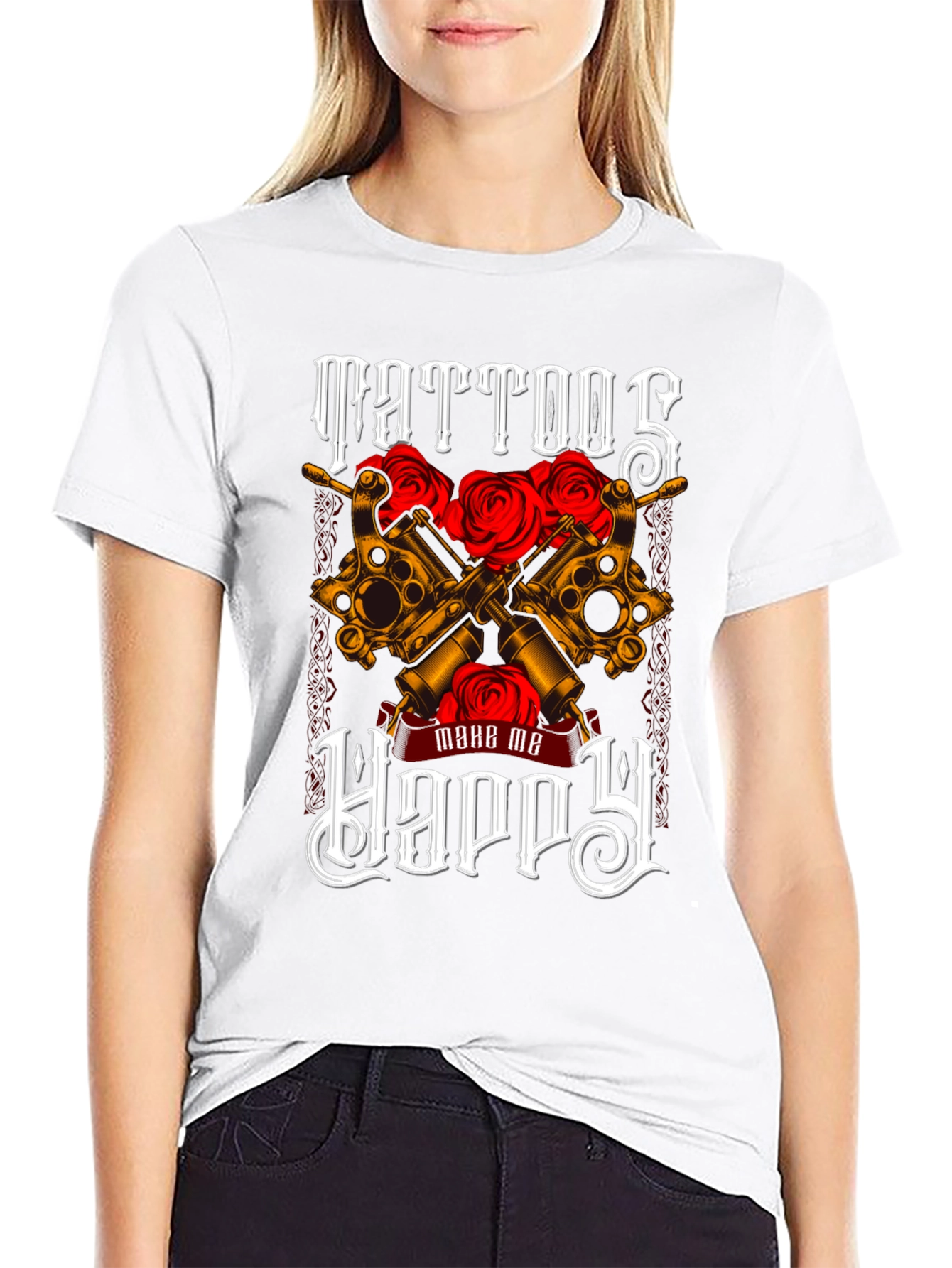 Tattoos Make Me Happy Black Graphic Tee