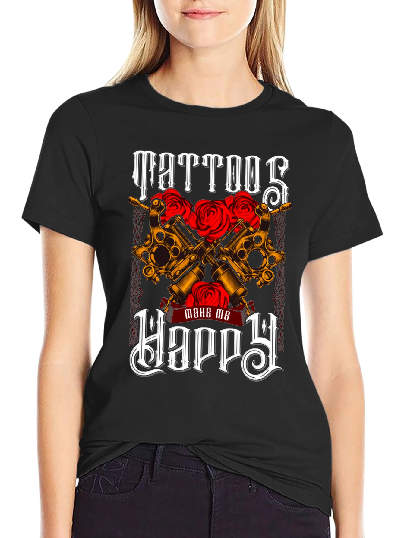 Tattoos Make Me Happy Black Graphic Tee