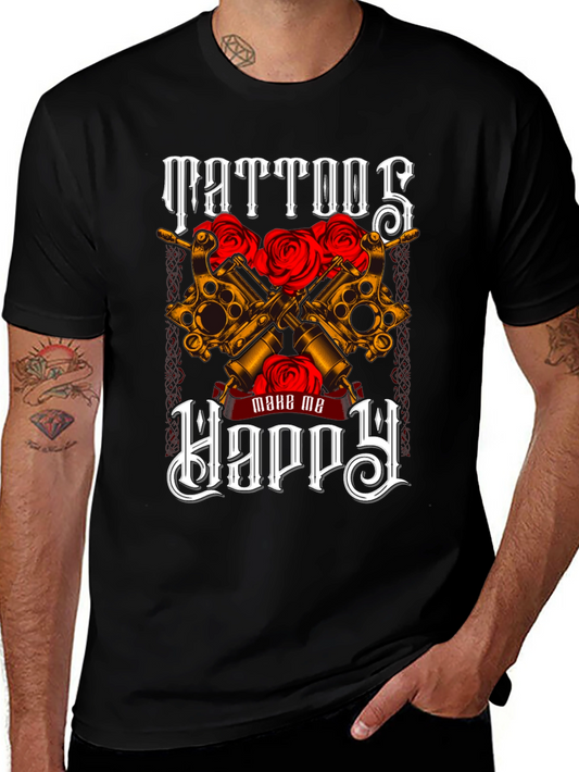 Tattoos Make Me Happy Black Graphic Tee