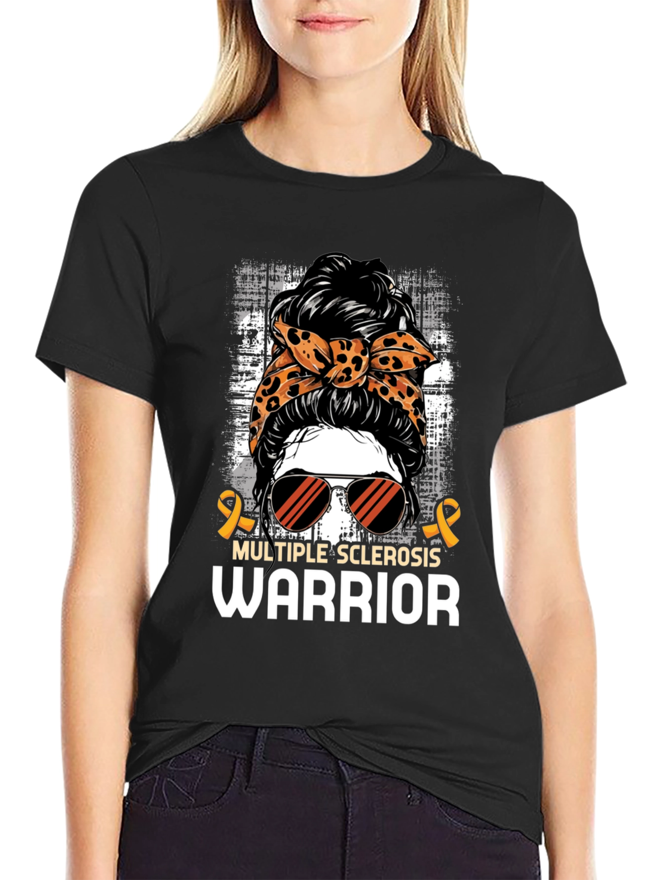 Multiple Sclerosis Warrior Messy Bun T-Shirt