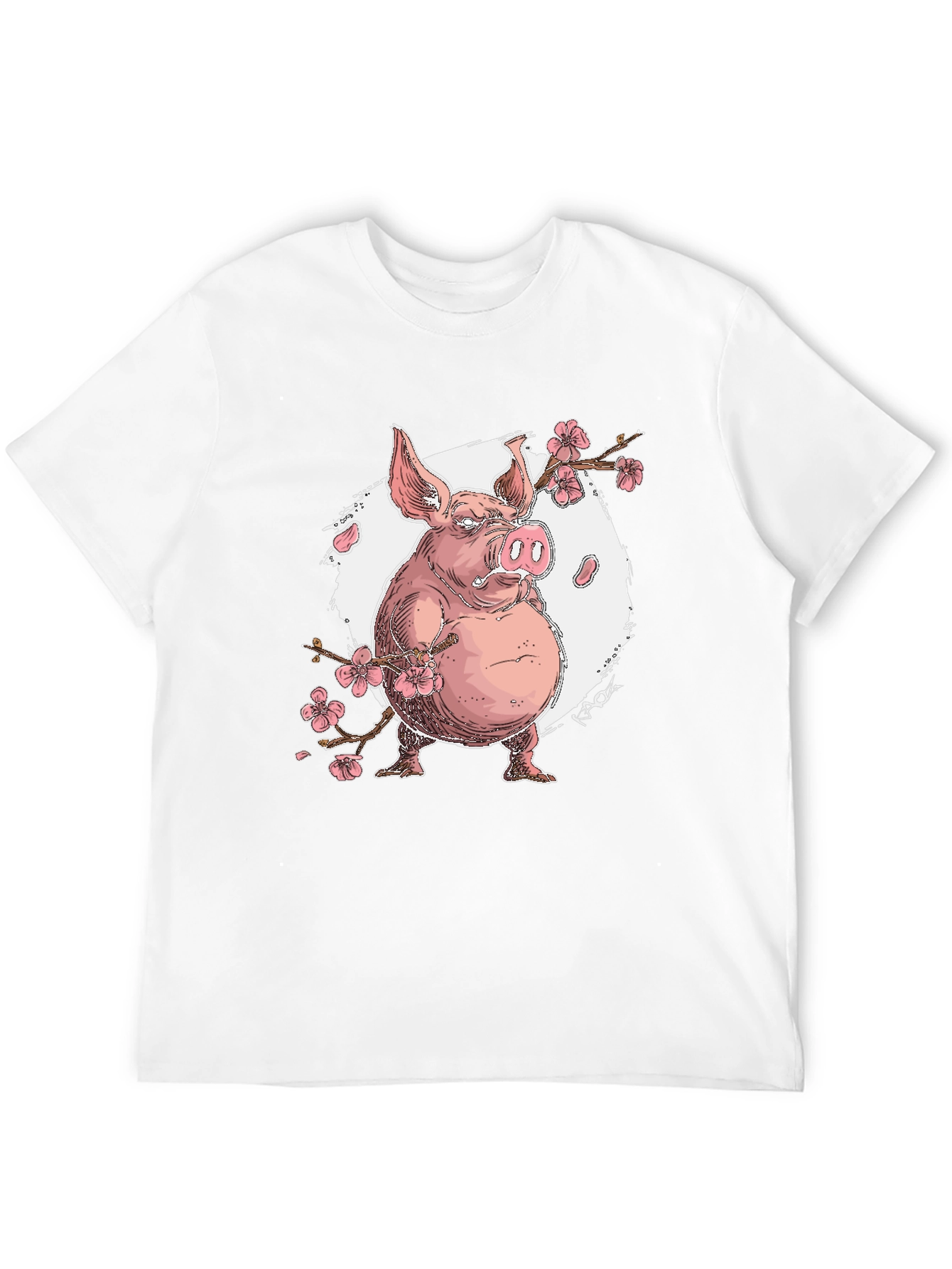 Pig with Cherry Blossoms Graphic T-Shirt