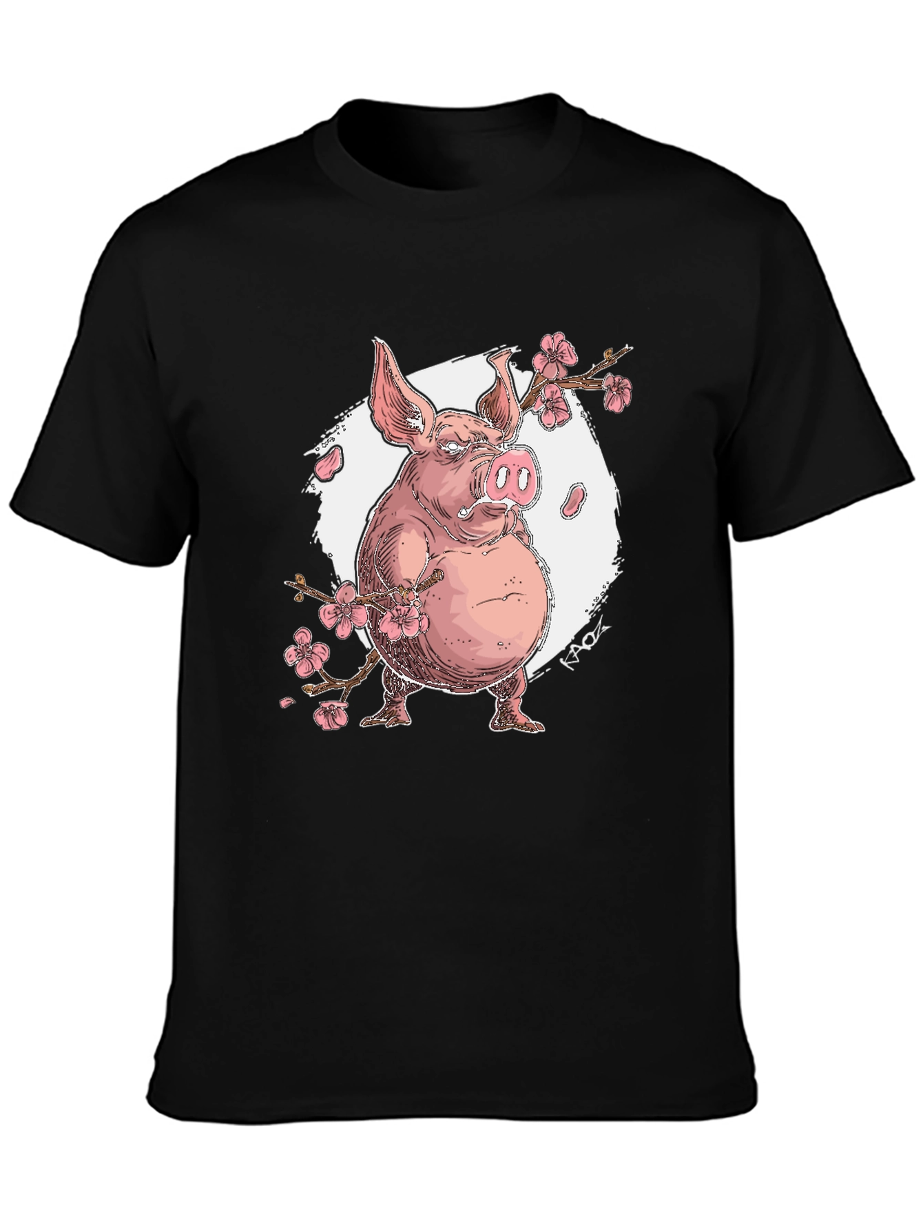 Pig with Cherry Blossoms Graphic T-Shirt