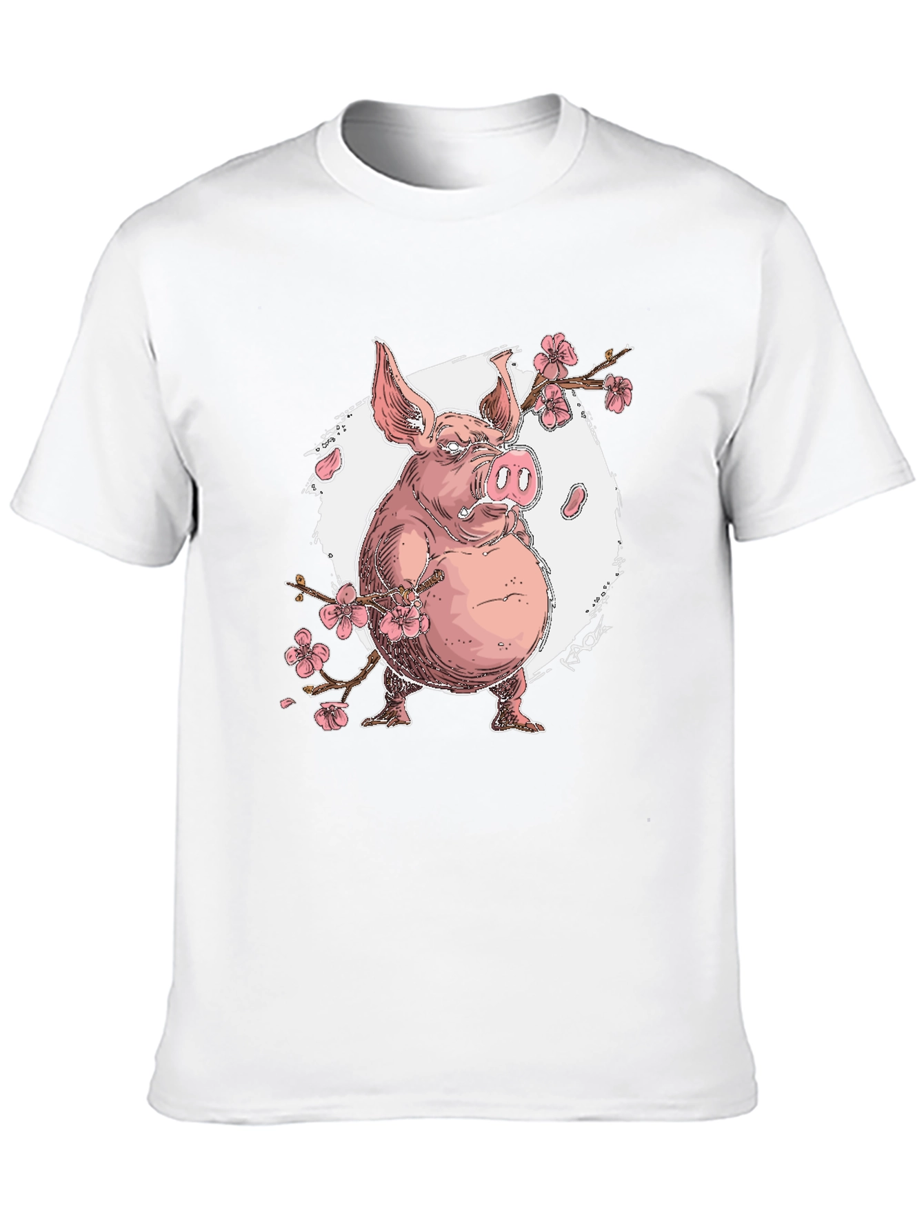 Pig with Cherry Blossoms Graphic T-Shirt