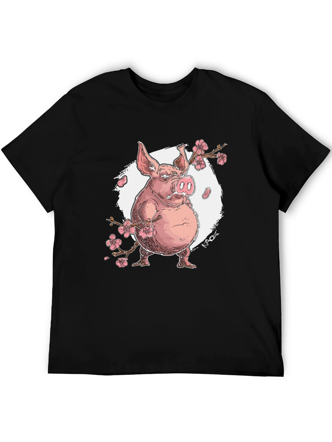 Pig with Cherry Blossoms Graphic T-Shirt