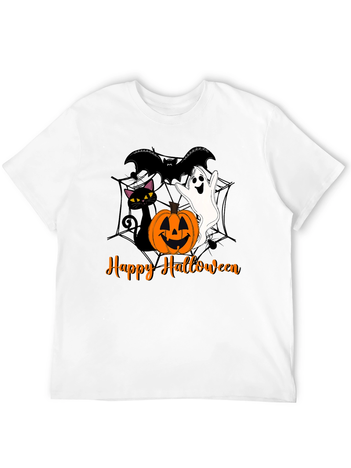 Halloween Cat Ghost Bat Graphic T-Shirt