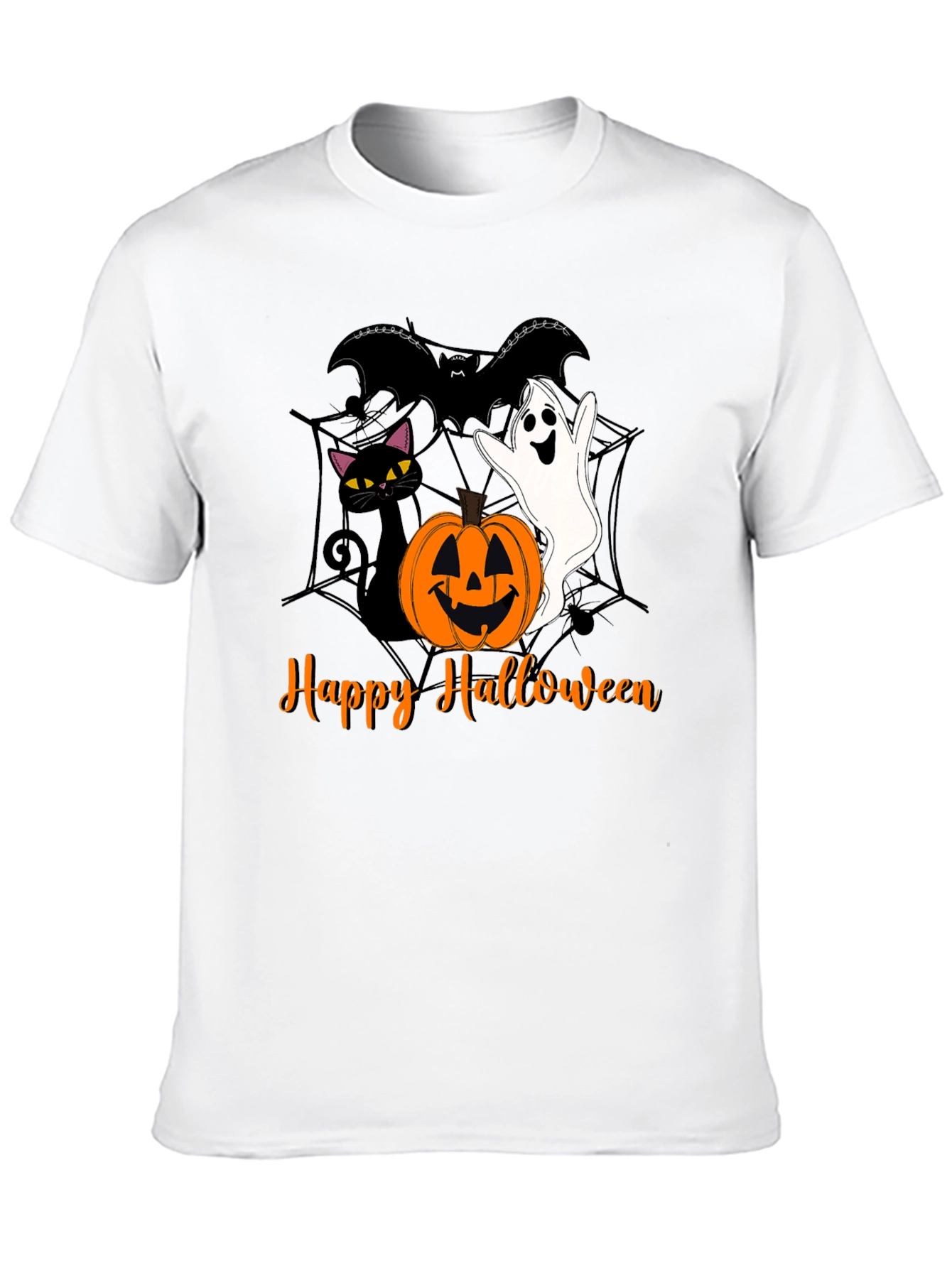 Halloween Cat Ghost Bat Graphic T-Shirt