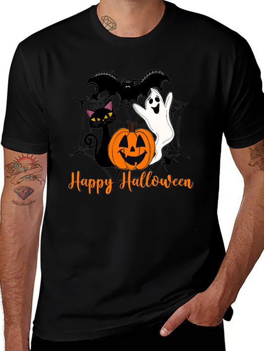 Halloween Cat Ghost Bat Graphic T-Shirt