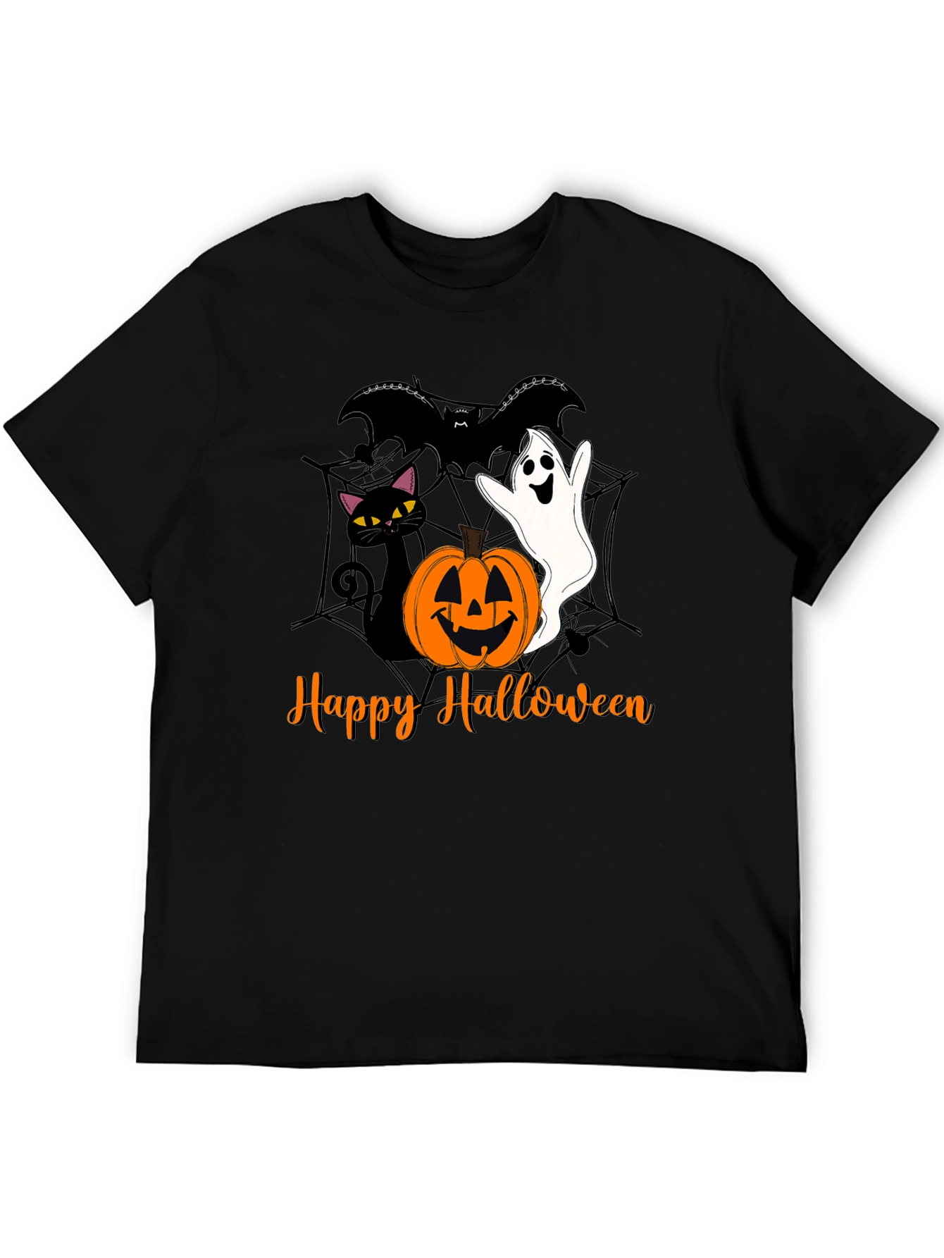 Halloween Cat Ghost Bat Graphic T-Shirt