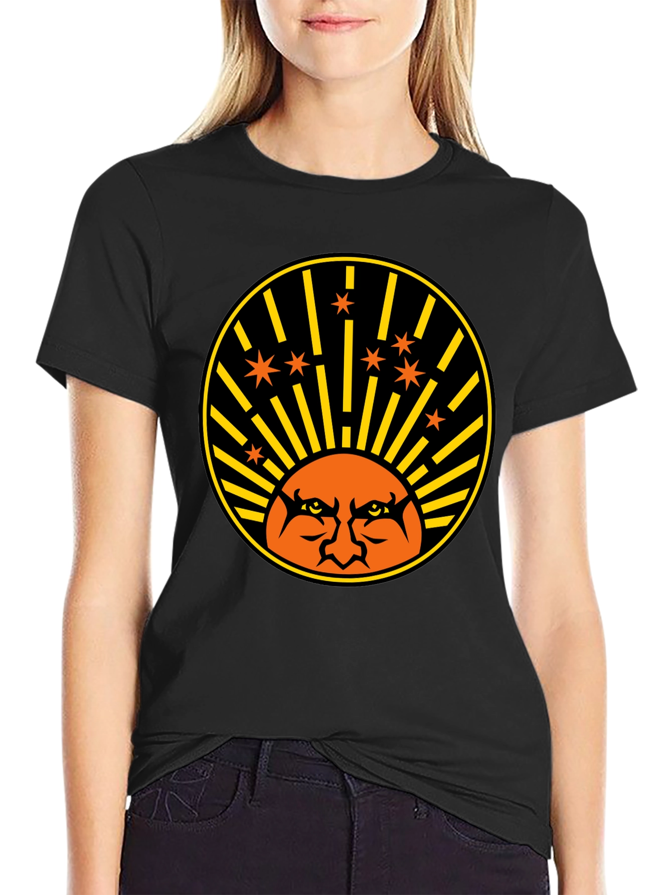 Angry Sun Graphic Tee - Black Cotton T-Shirt