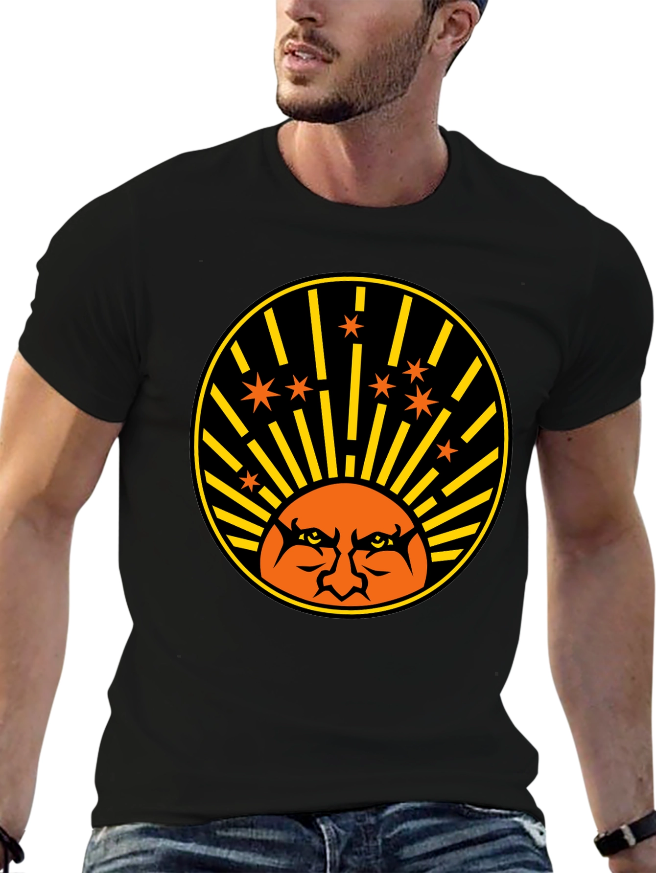 Angry Sun Graphic Tee - Black Cotton T-Shirt