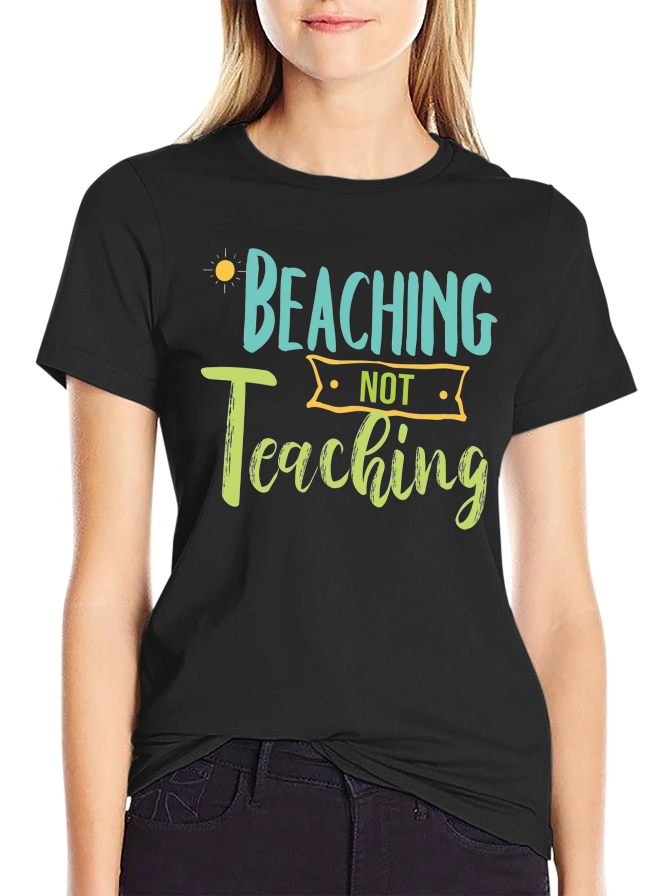 Beaching Not Teaching Graphic Tee - Black