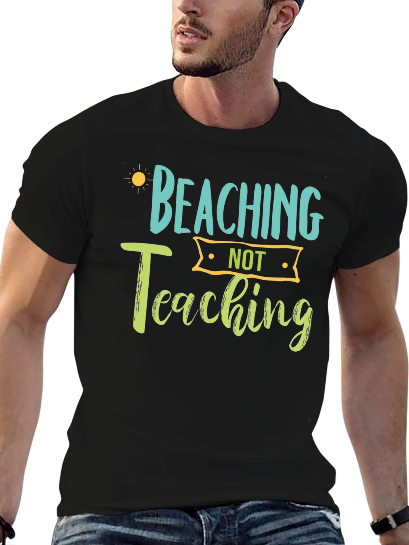 Beaching Not Teaching Graphic Tee - Black