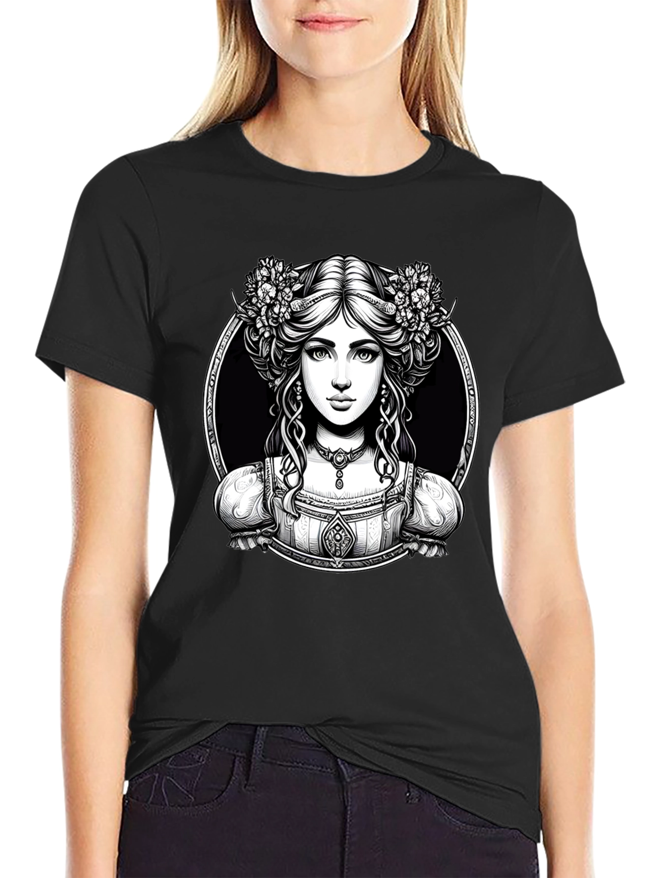 Elegant Woman Portrait Graphic Tee - Classic Style