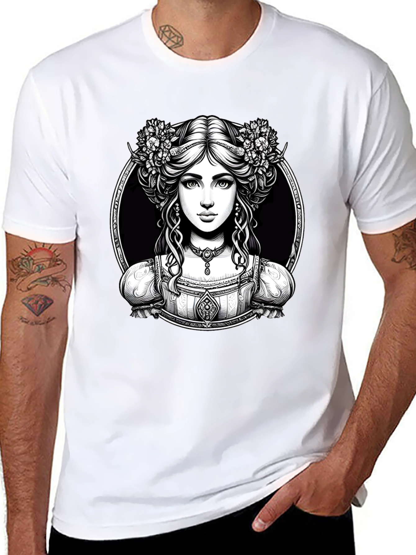 Elegant Woman Portrait Graphic Tee - Classic Style