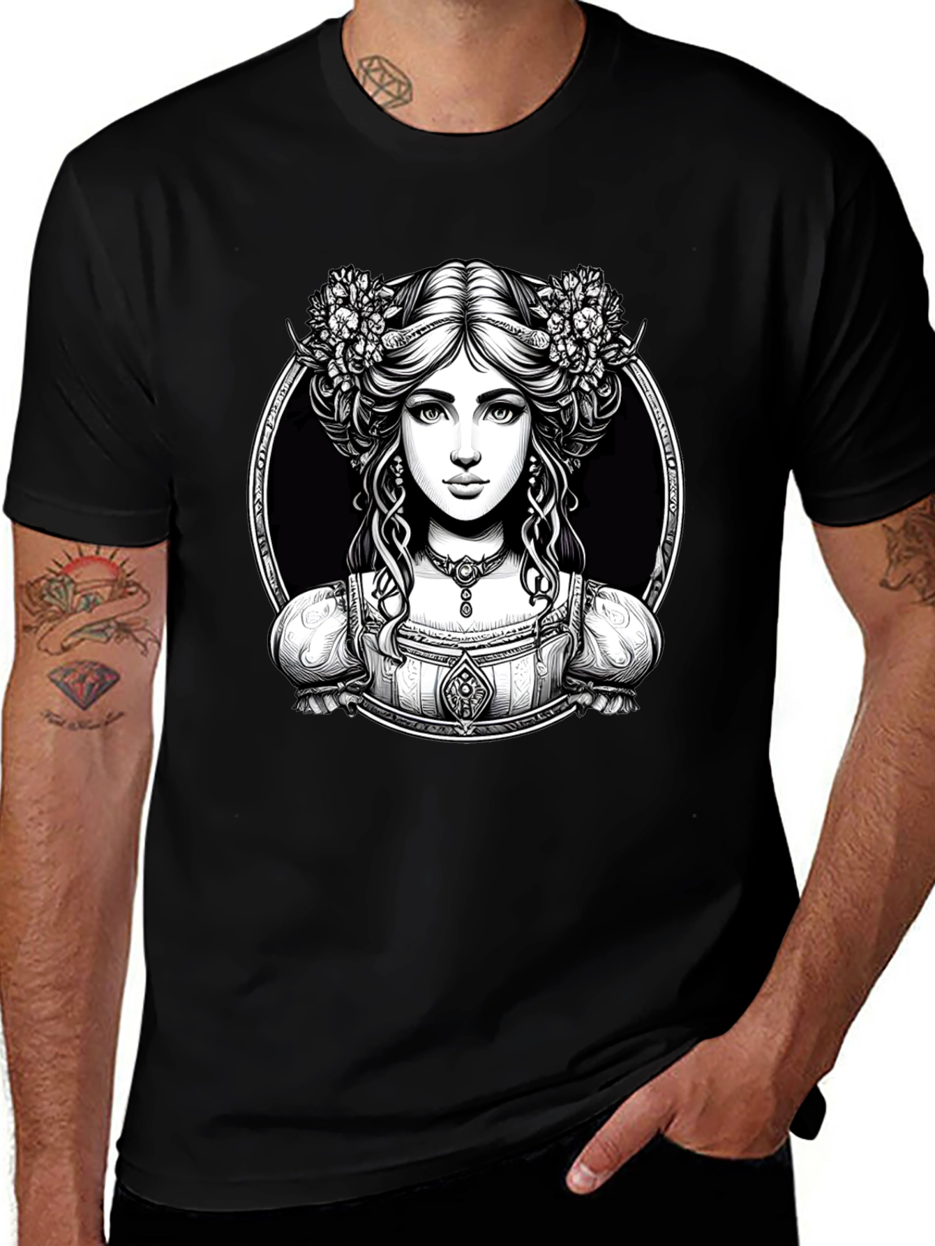 Elegant Woman Portrait Graphic Tee - Classic Style