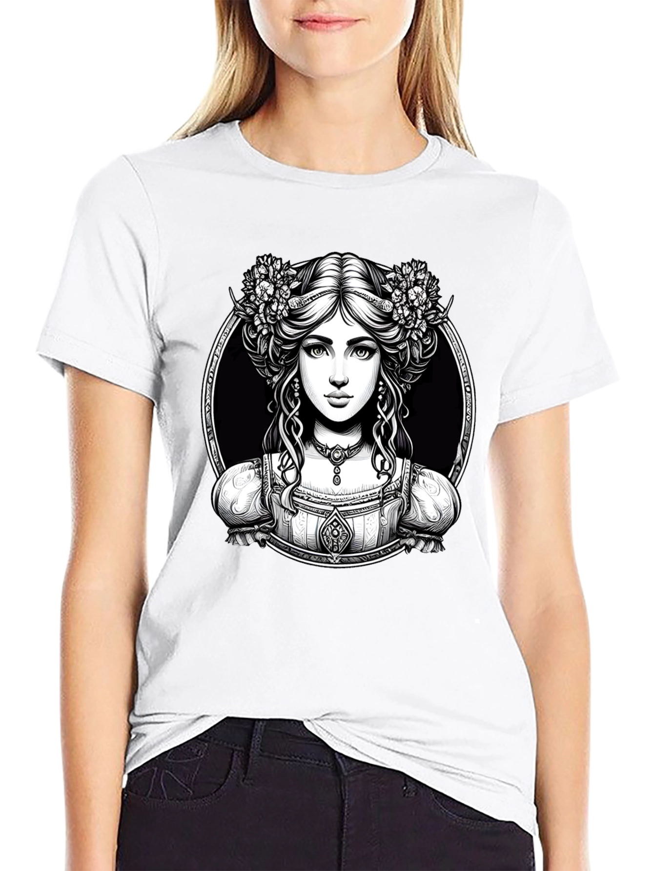 Elegant Woman Portrait Graphic Tee - Classic Style