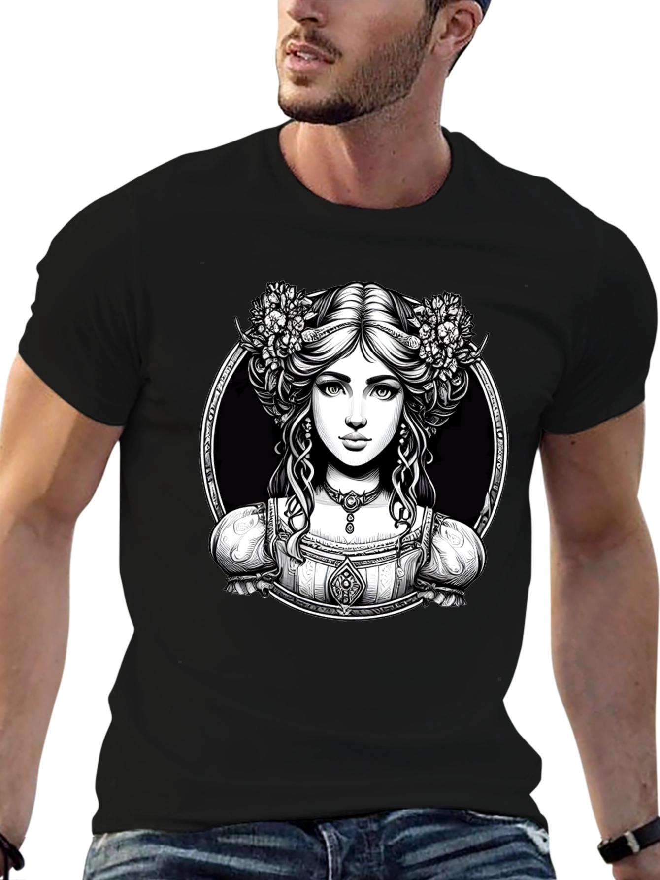 Elegant Woman Portrait Graphic Tee - Classic Style