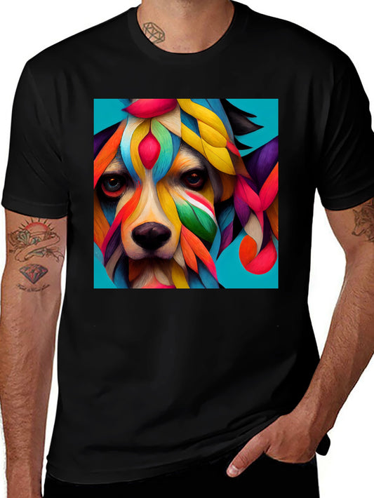 Colorful Abstract Dog Graphic Tee - Black