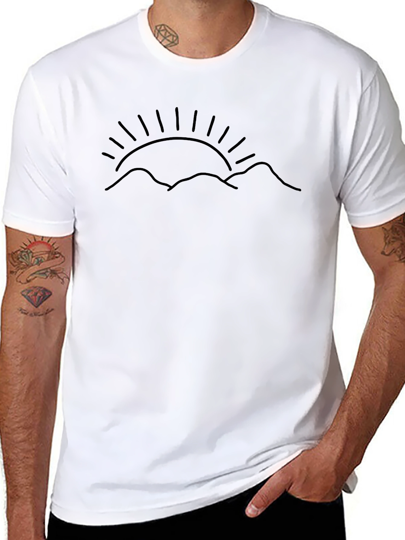 Minimalist Sunrise Mountain Graphic Tee - Black