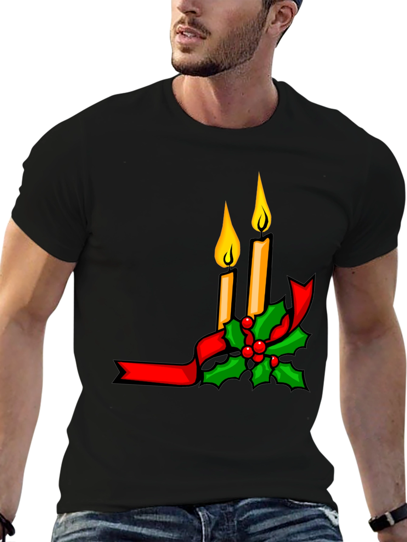 Festive Holiday Candle Graphic T-Shirt