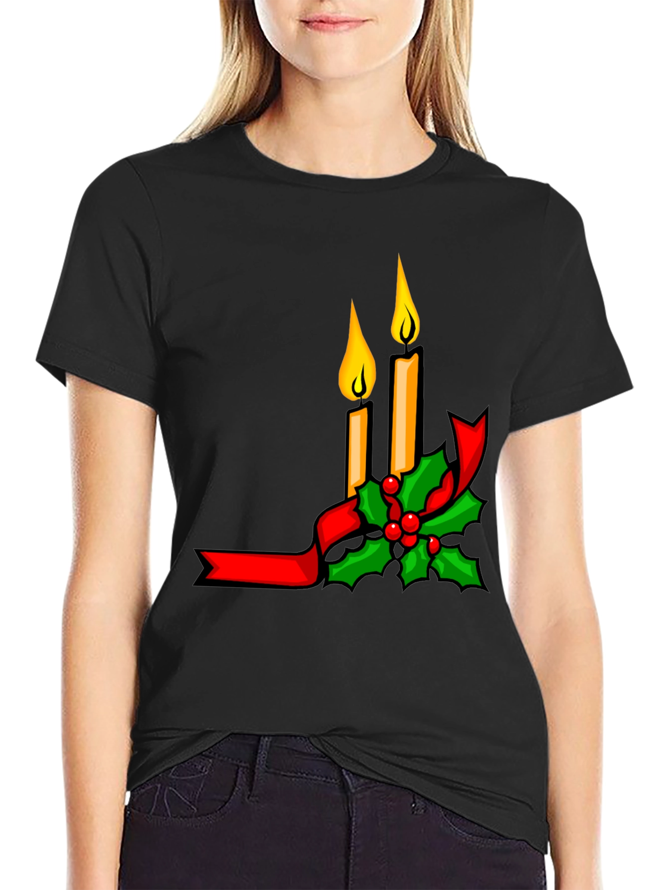 Festive Holiday Candle Graphic T-Shirt