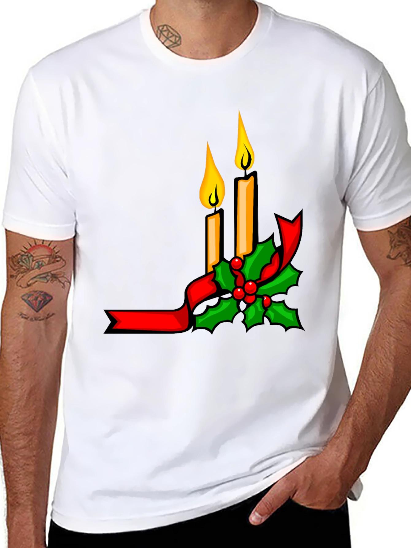 Festive Holiday Candle Graphic T-Shirt