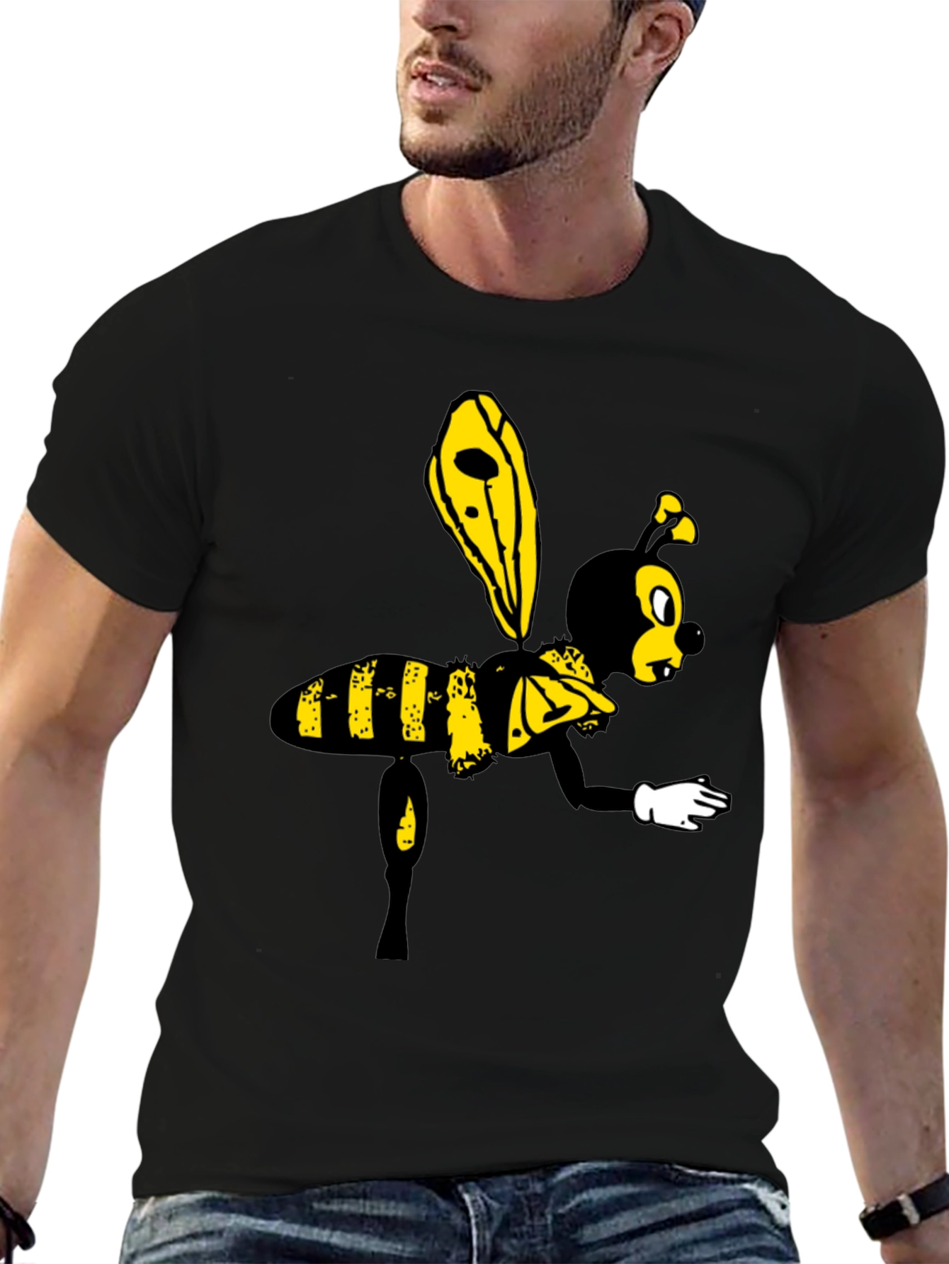Cartoon Bee Graphic Black T-Shirt