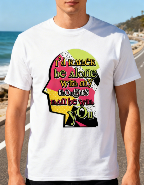 Bright 'Alone With Thoughts' Statement Tee for Modern Introverts