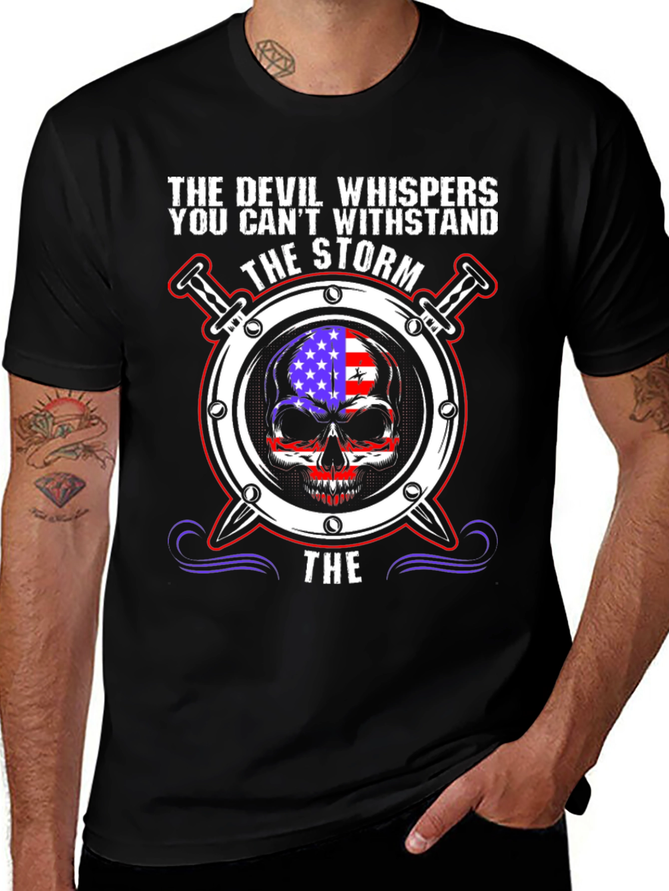 The Devil Whispers T-Shirt: Storm Skull Design