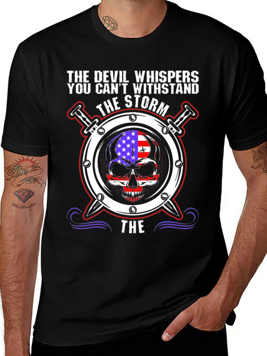 The Devil Whispers T-Shirt: Storm Skull Design