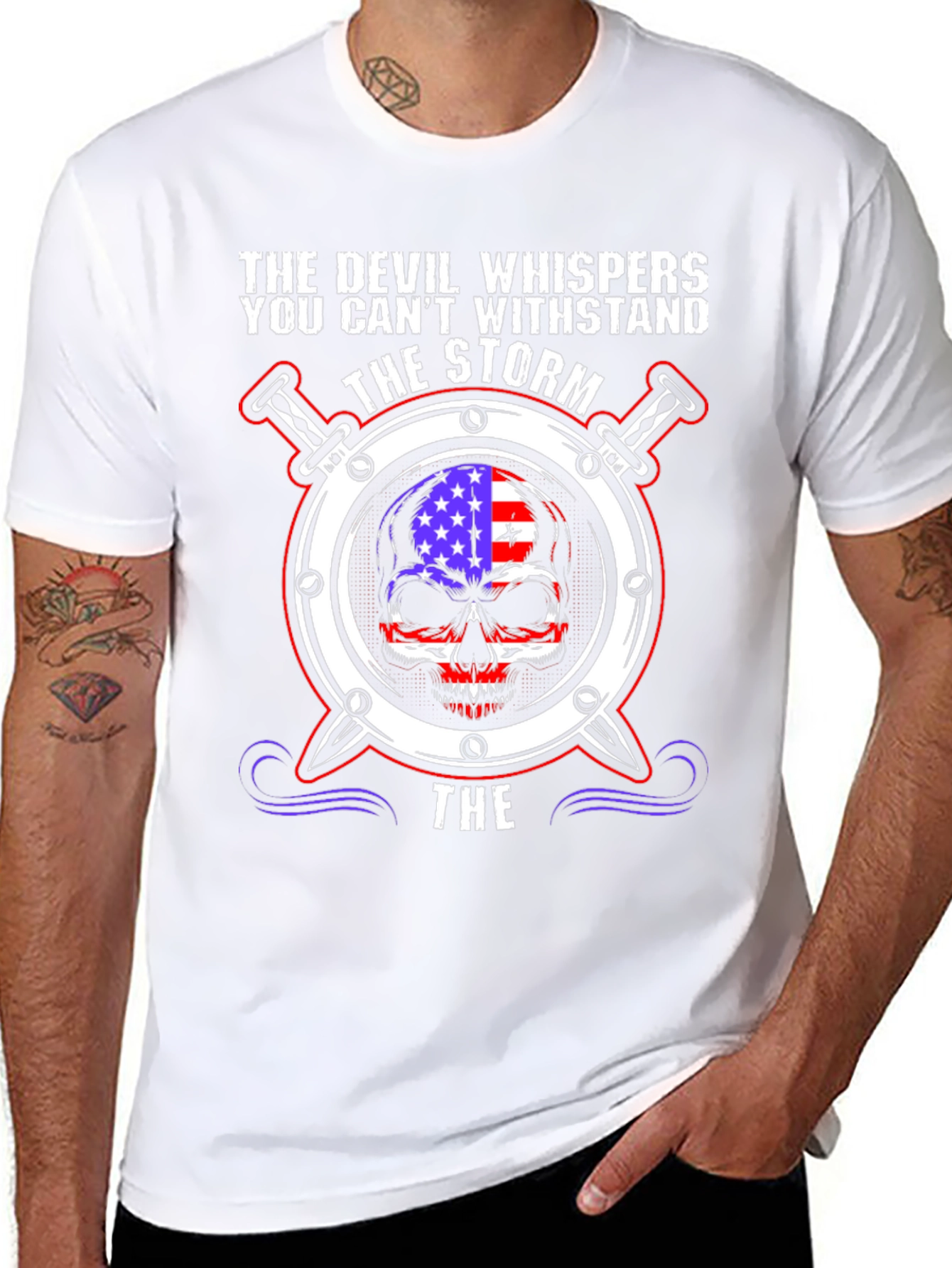 The Devil Whispers T-Shirt: Storm Skull Design