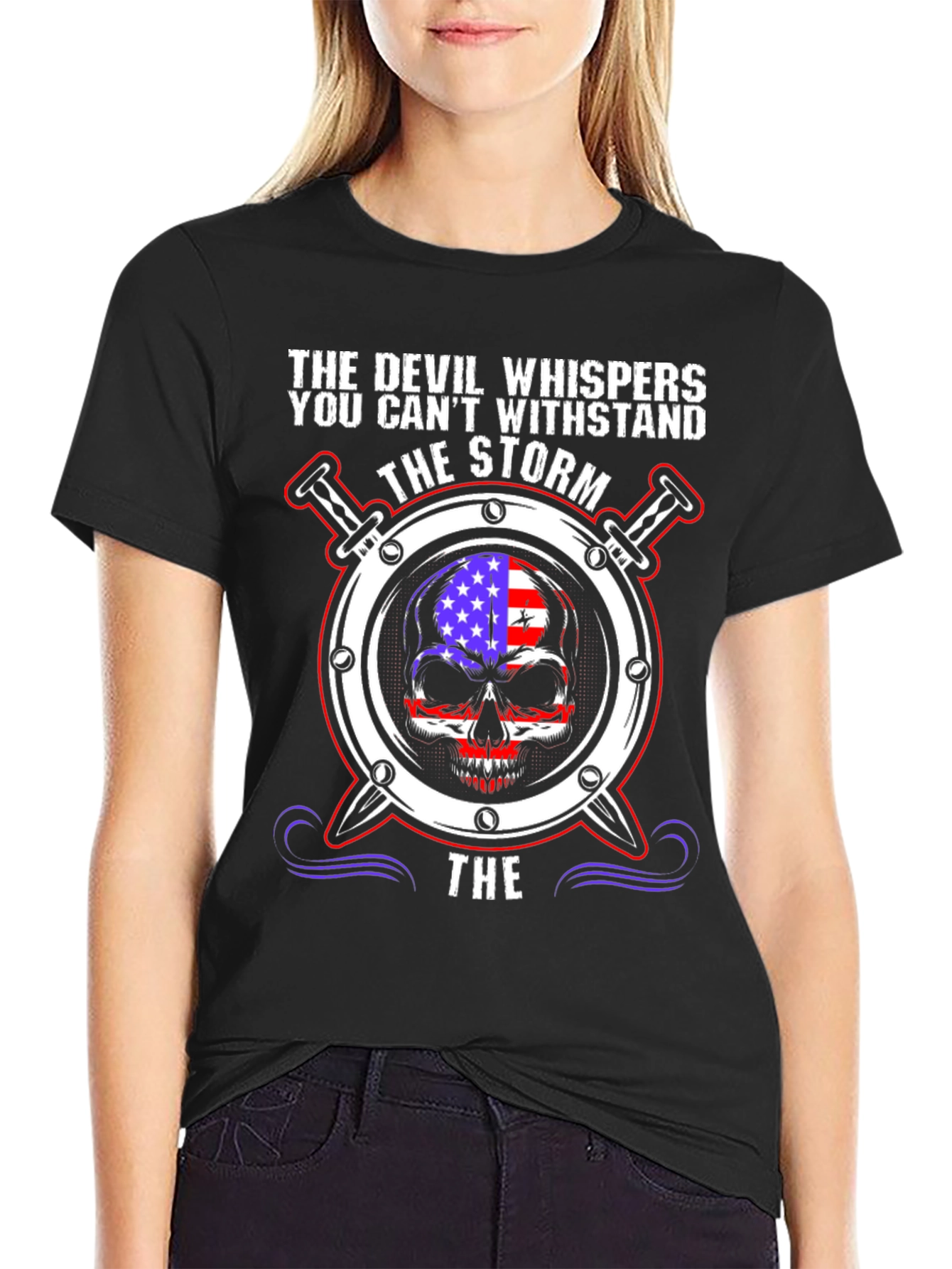 The Devil Whispers T-Shirt: Storm Skull Design