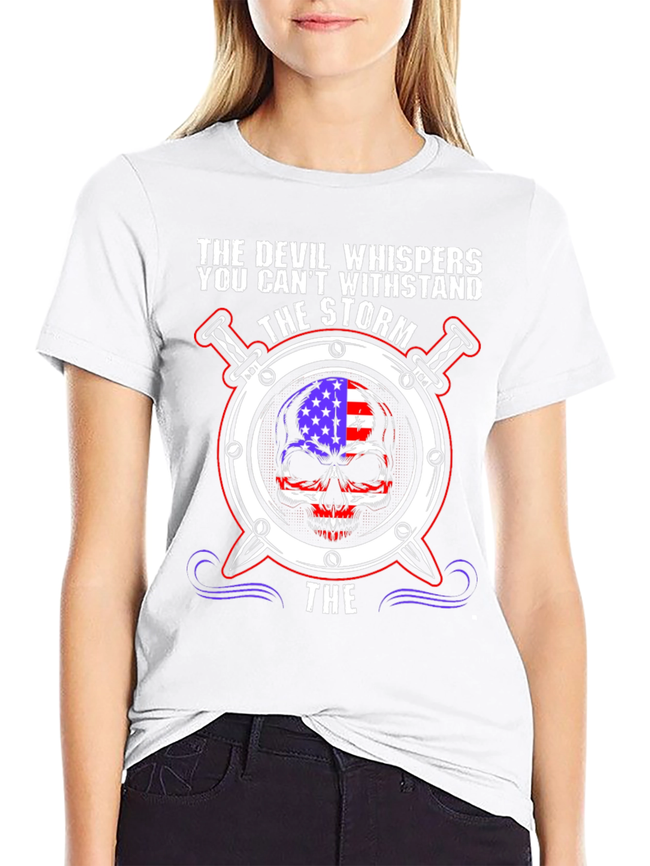 The Devil Whispers T-Shirt: Storm Skull Design