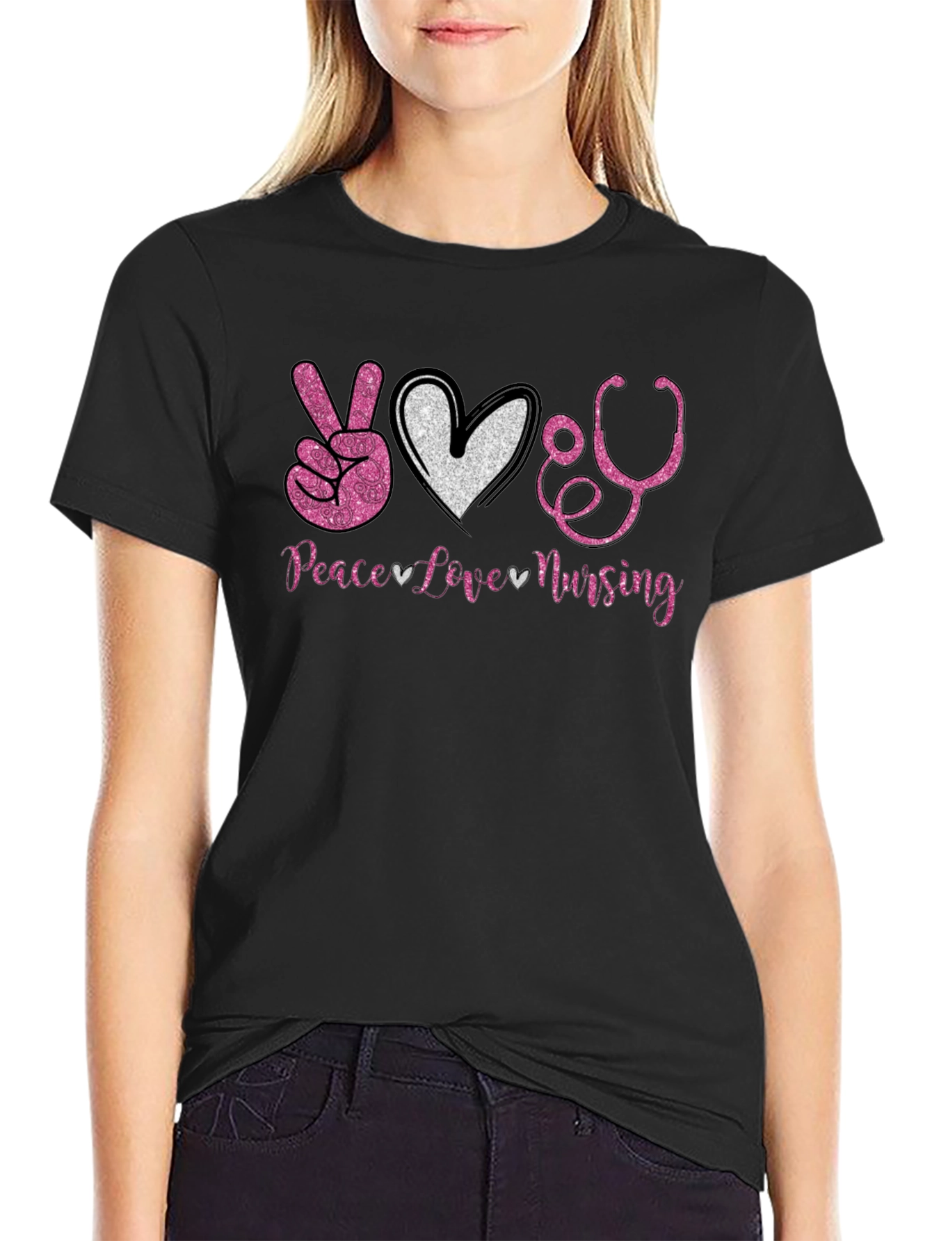 Peace Love Nursing Graphic T-Shirt