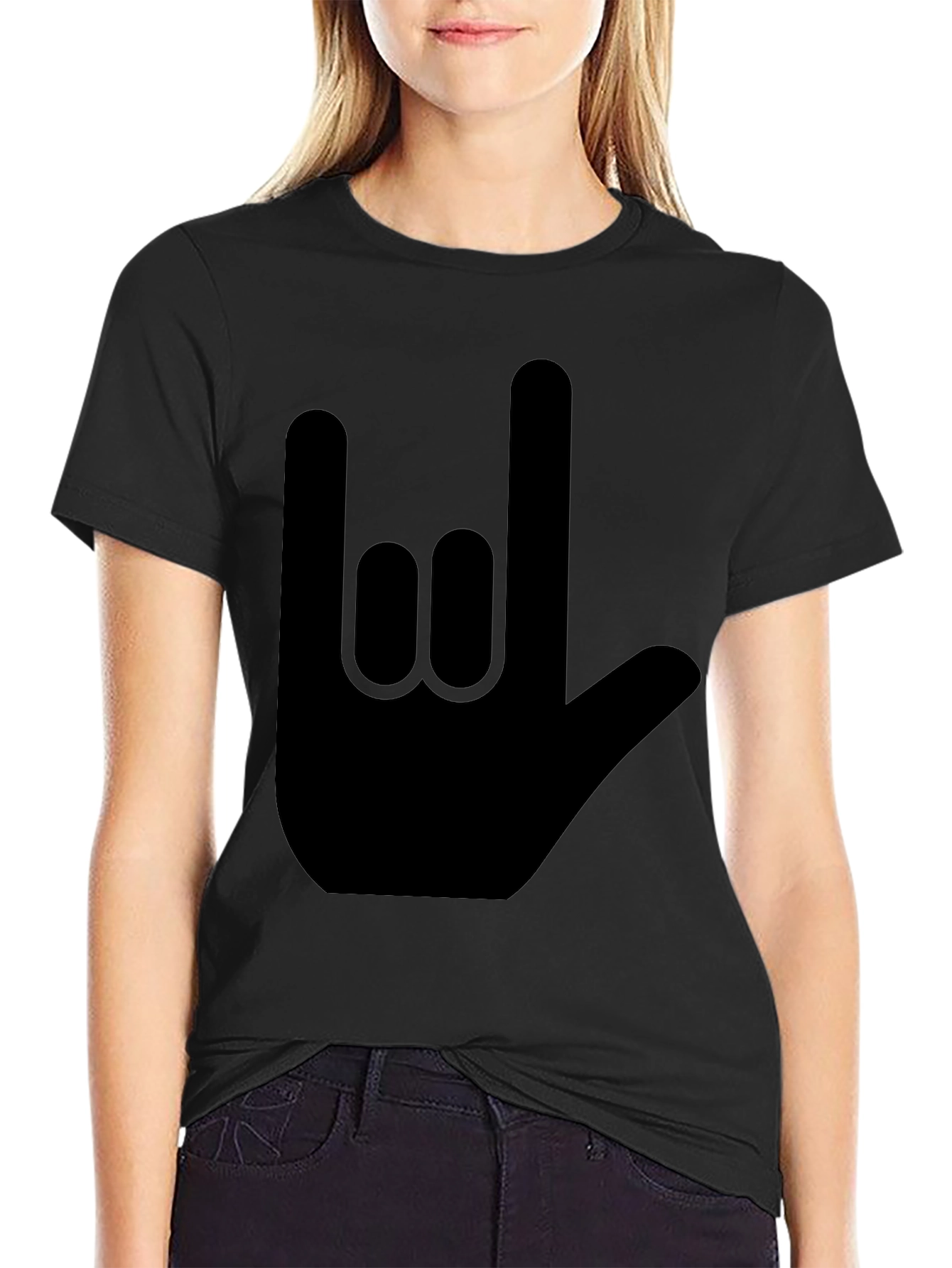 Rock On Hand Sign Black T-Shirt