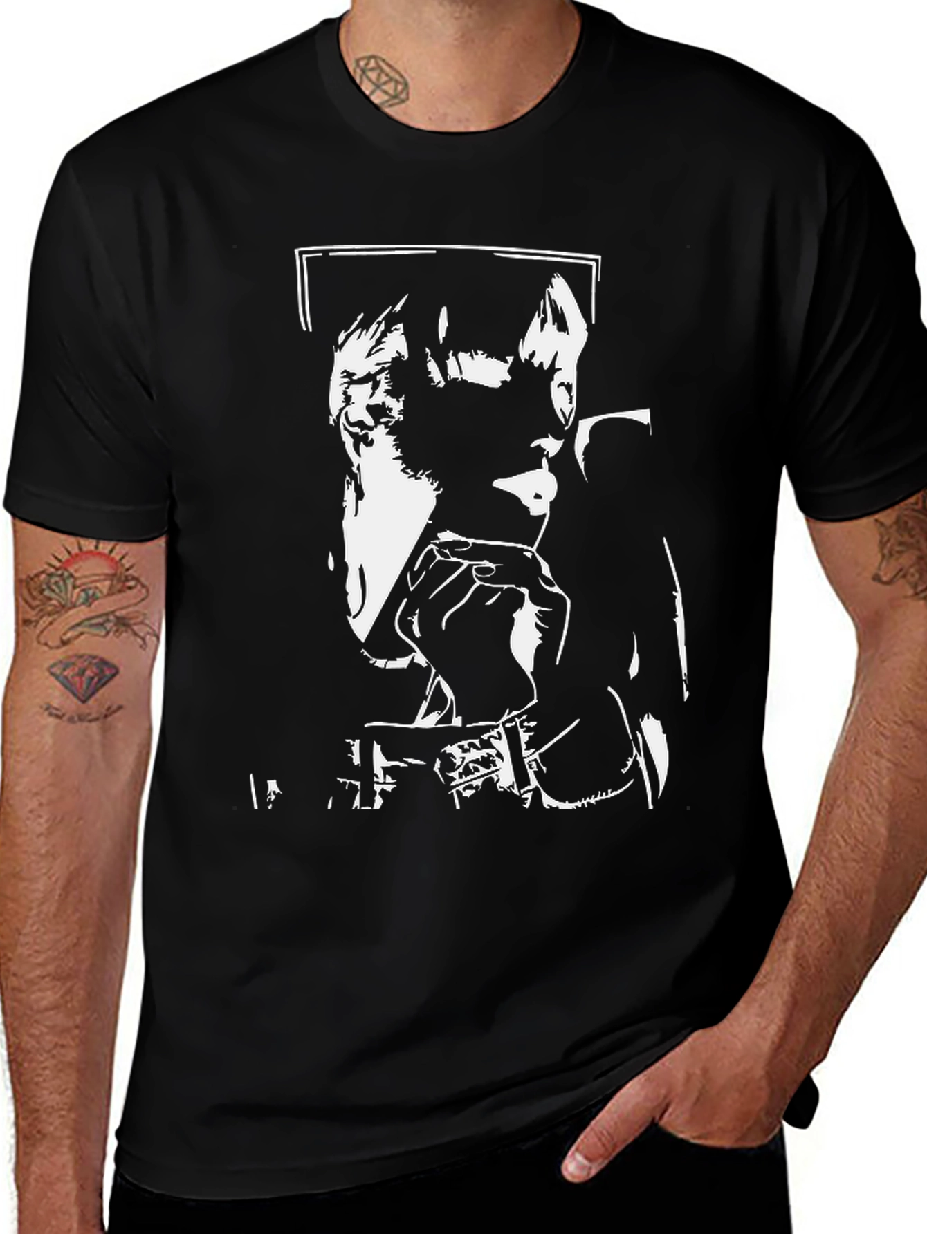Black T-Shirt with White Graphic Print