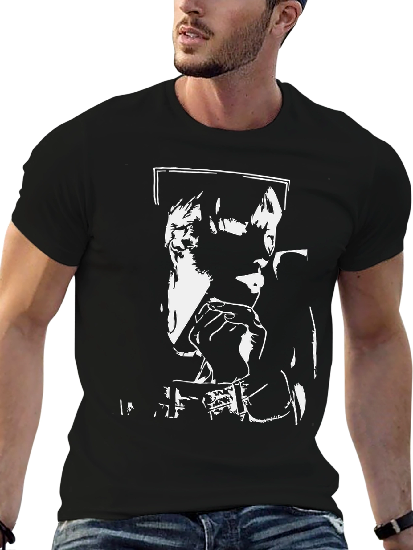 Black T-Shirt with White Graphic Print