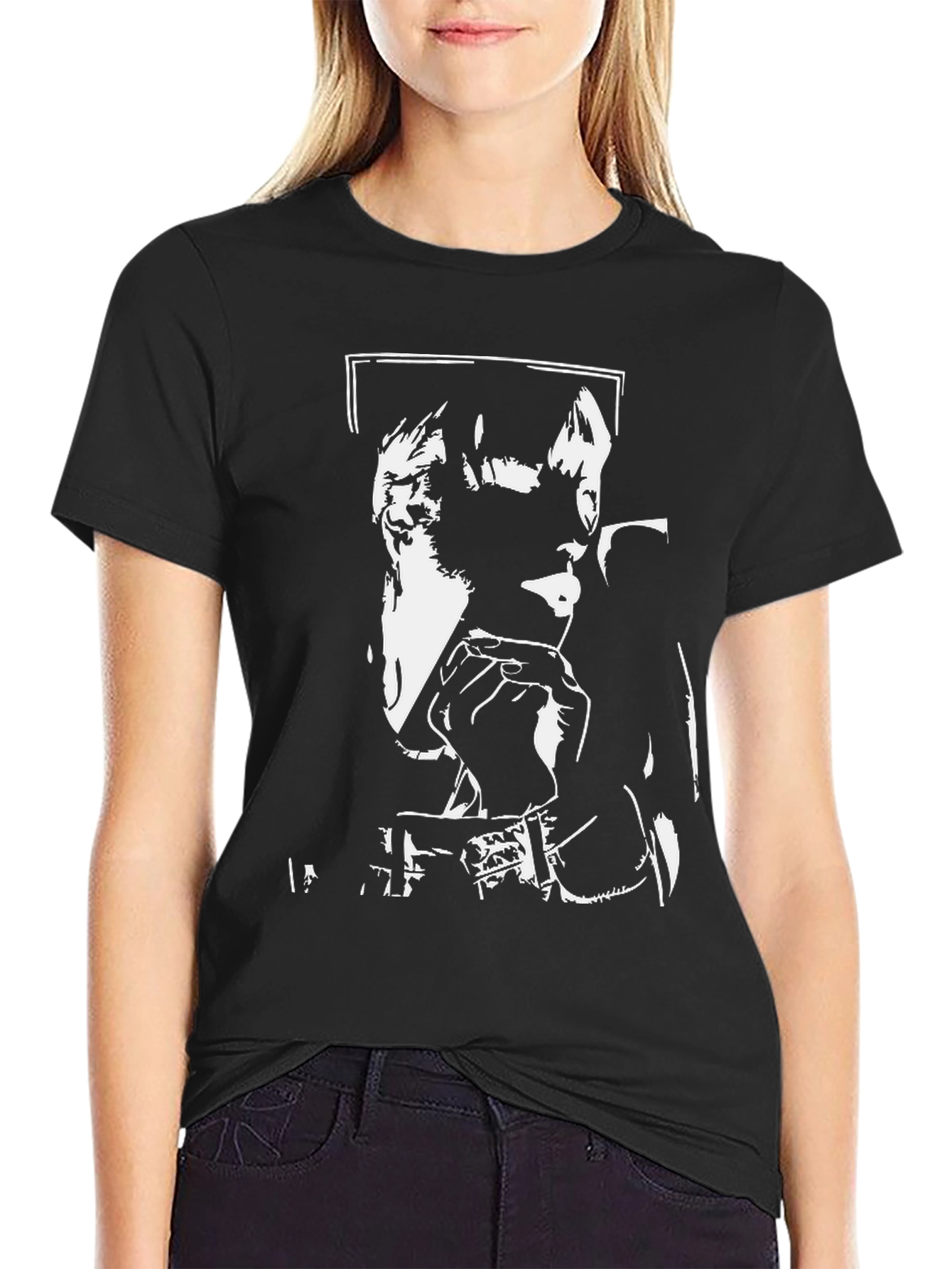 Black T-Shirt with White Graphic Print