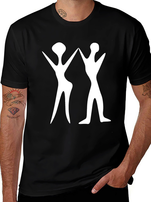Abstract White Figure Print Black T-Shirt