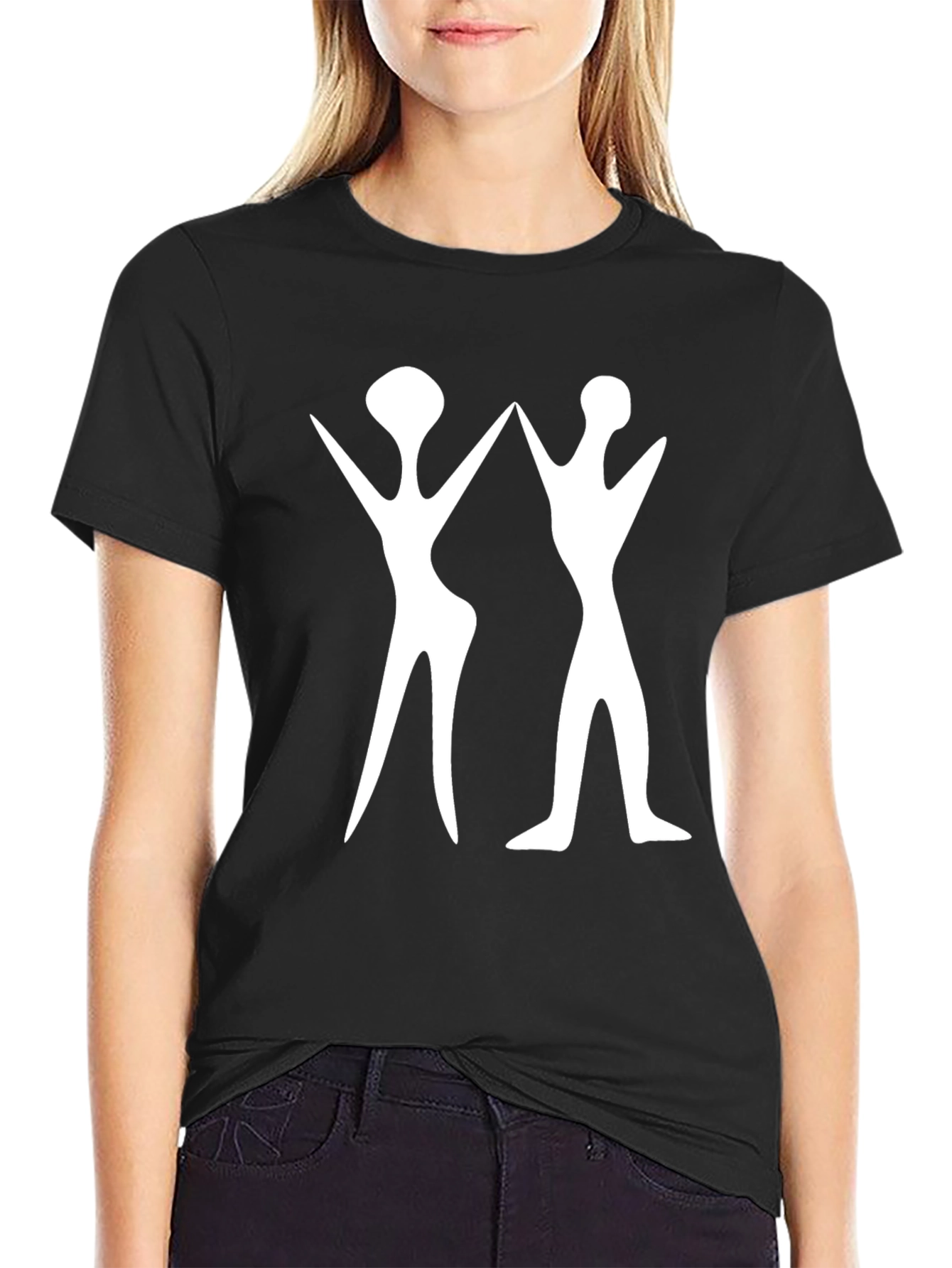 Abstract White Figure Print Black T-Shirt