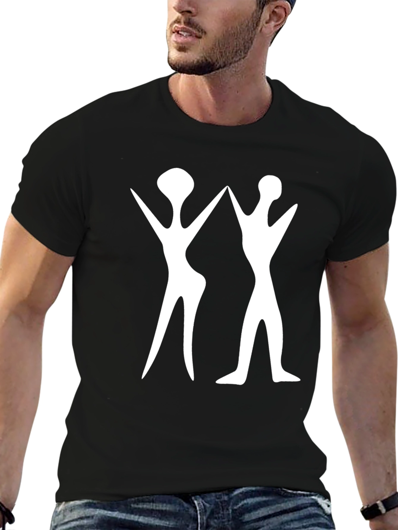 Abstract White Figure Print Black T-Shirt
