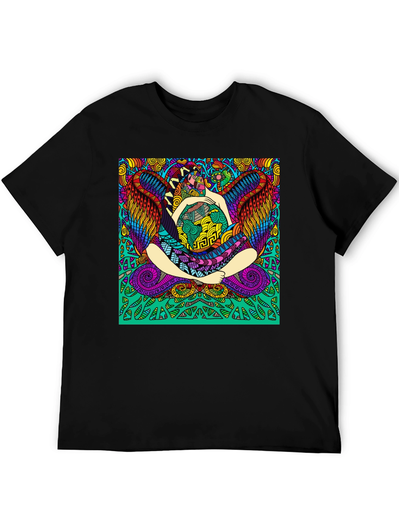 Vibrant Psychedelic Graphic Print Black T-Shirt