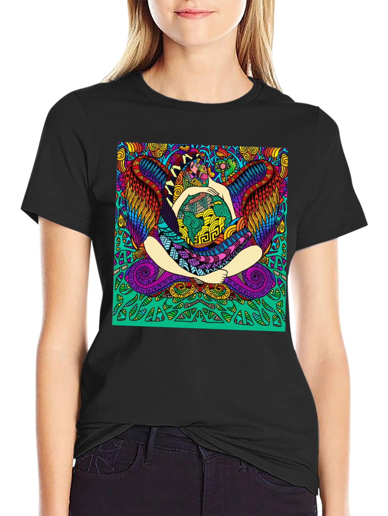 Vibrant Psychedelic Graphic Print Black T-Shirt