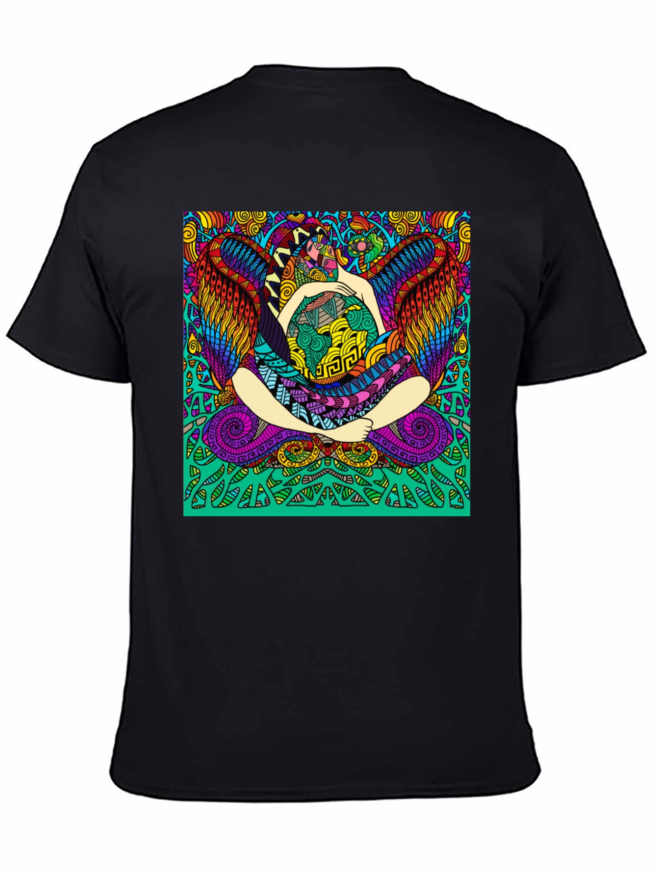 Vibrant Psychedelic Graphic Print Black T-Shirt