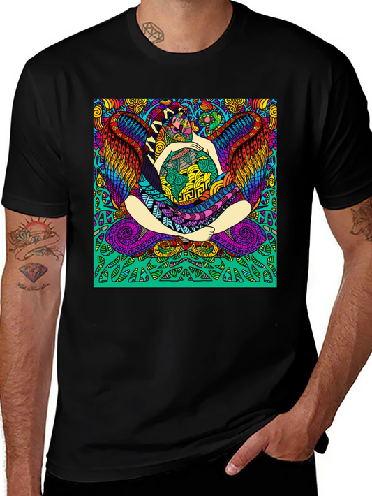 Vibrant Psychedelic Graphic Print Black T-Shirt