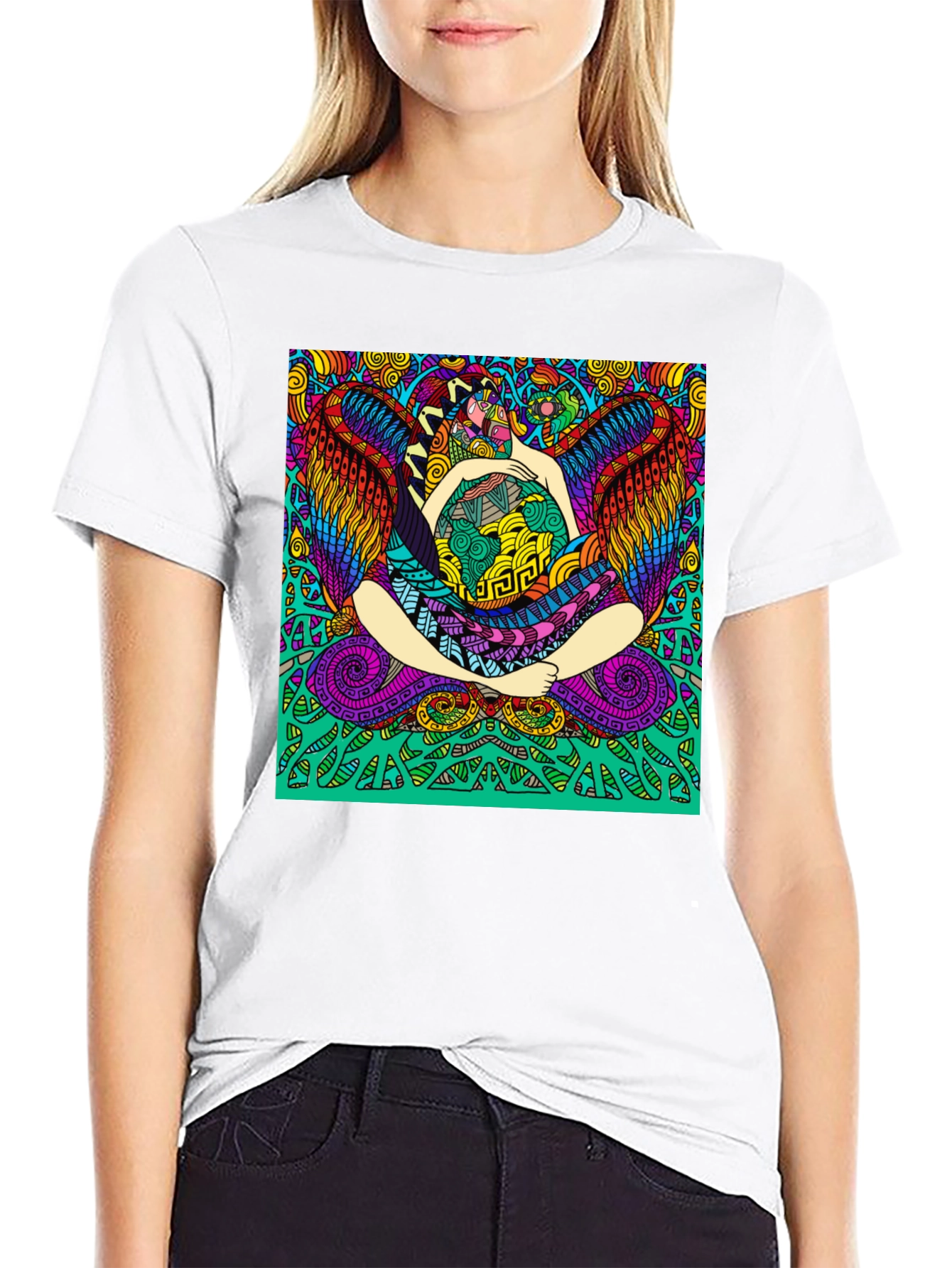 Vibrant Psychedelic Graphic Print Black T-Shirt