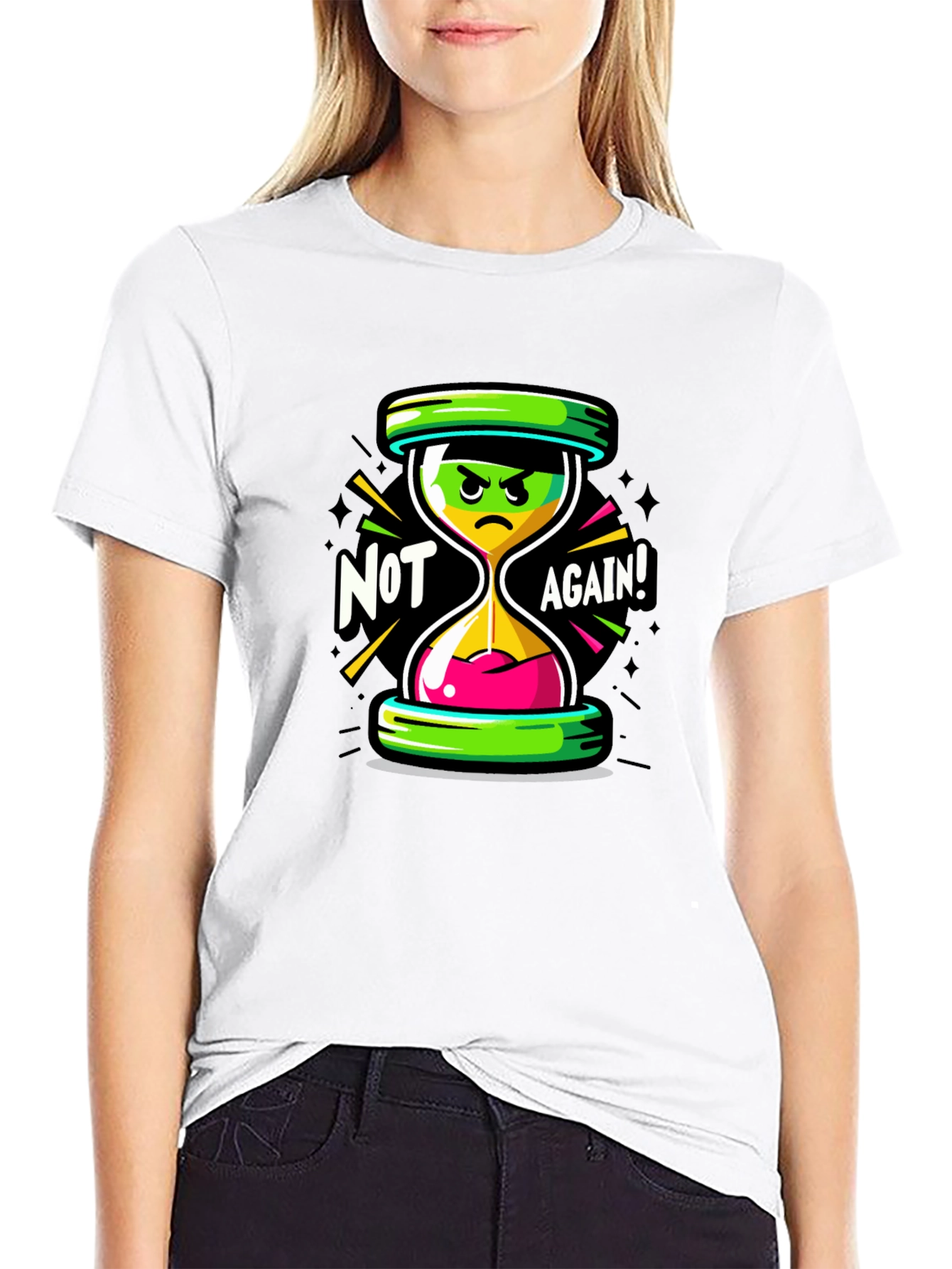 Not Again! Graphic Print Black T-Shirt