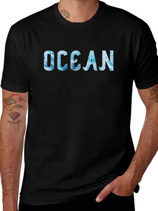 Ocean Wave Print Black T-Shirt